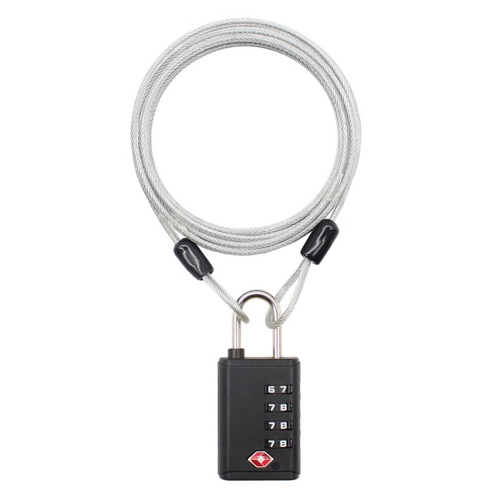 트래블큐브 스테인레스 코팅 케이블 1m + 초경량 TSA 4다이얼 자물쇠 세트 블랙