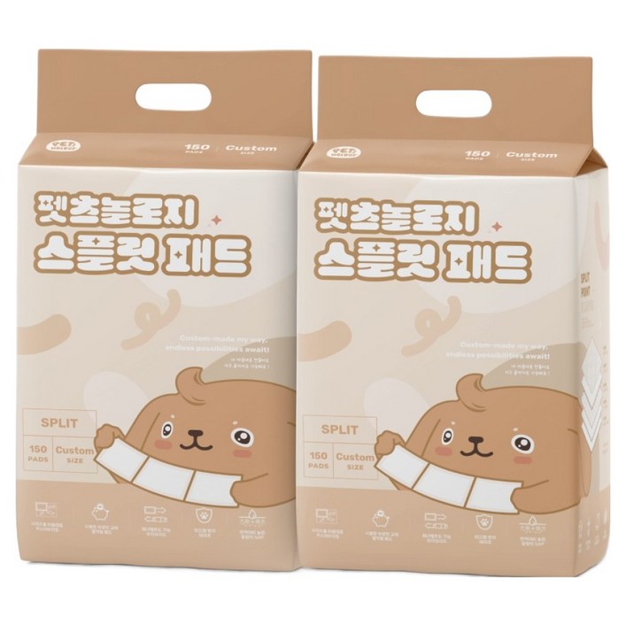 펫츠놀로지 강아지 스플릿 배변패드 교체형, 2개, 150개입