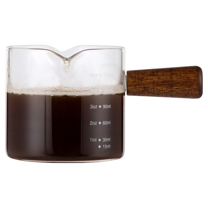 발룬피니 내열유리 우드 핸들 벨크리머 계량 샷잔 200ml