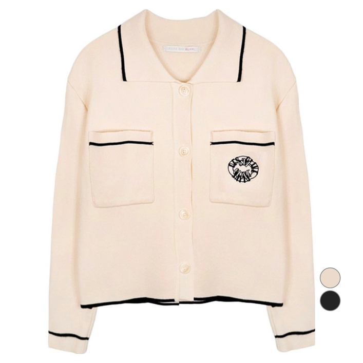 올리브데올리브 여성용 라인배색 포켓카라 니트 가디건