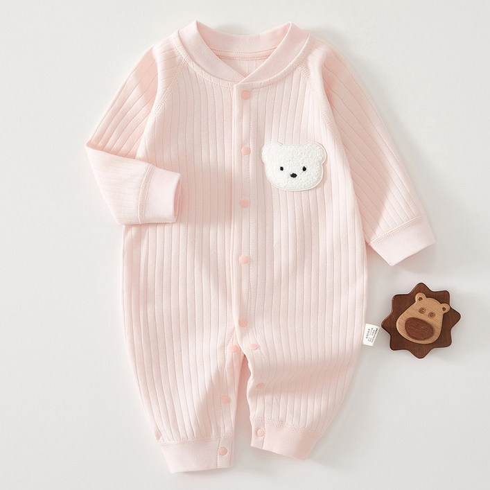 베베니즈 신생아용 왕곰돌이패치 골지 순면 우주복