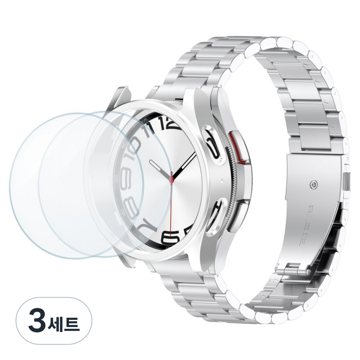 칸탐 갤럭시워치 7 6 5 4 호환 클래식 메탈 스트랩 시계줄 세트, 실버, 3세트