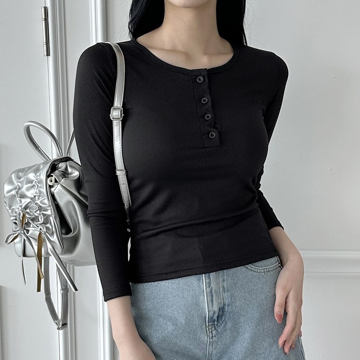 라라온 여성용 베이직 무지 긴팔 골지 티셔츠 TSP1002