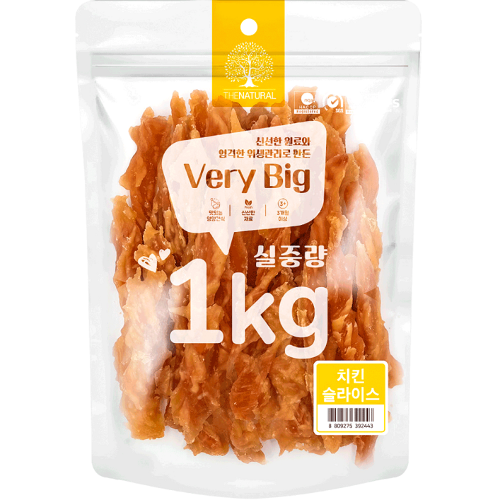 더내추럴 강아지 베리빅 육포, 1kg, 1개, 치킨슬라이스