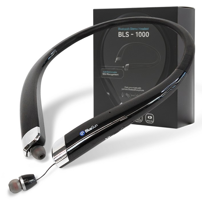 블루선 넥밴드 블루투스 이어폰, BLS-1000, 블랙