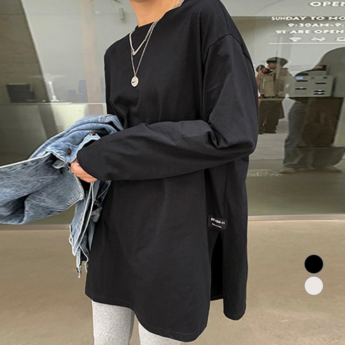 엘쏘 여성용 루즈핏 사이드 절개 긴팔 티셔츠 엘쏘 여성용 루즈핏 사이드 절개 긴팔 티셔츠