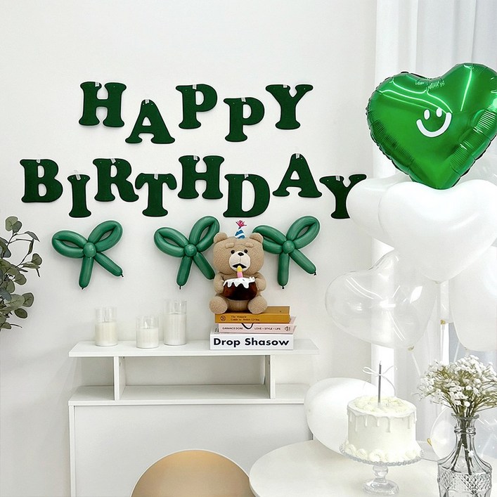 파티아일랜드 HBD 스마일 하트 파티 세트, 그린, 1세트