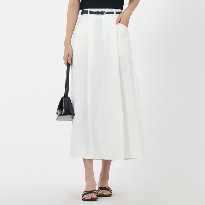 엘쏘 뒷 밴딩 핀턱 포켓 A라인 롱 스커트   벨트 세트