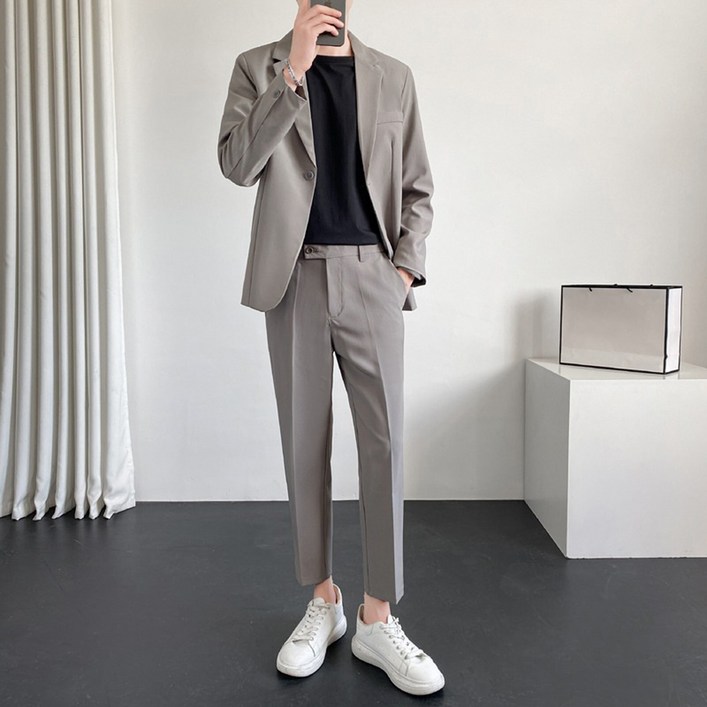 남성용 인피어스 비즈니스 캐주얼 수트 자켓 + 긴바지 세트