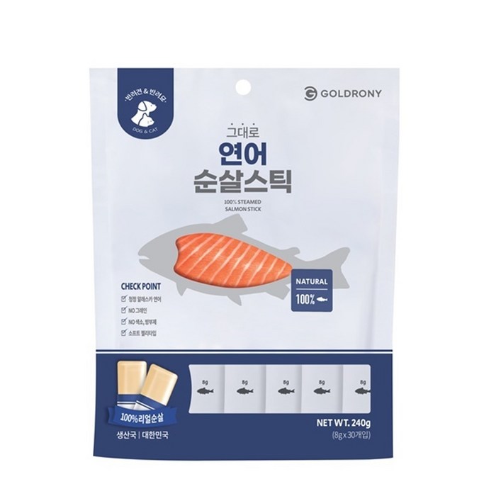 골드로니 반려동물 그대로 연어 순살스틱 간식 30p, 연어, 8g, 1개