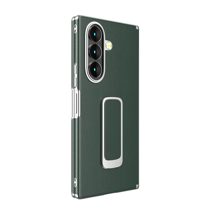 YINUO 갤럭시 Z 폴드 천연 가죽 슬림 그립 360도 각도 조절이 거치대 듀얼 중축 힌지 보호 후면 케이스