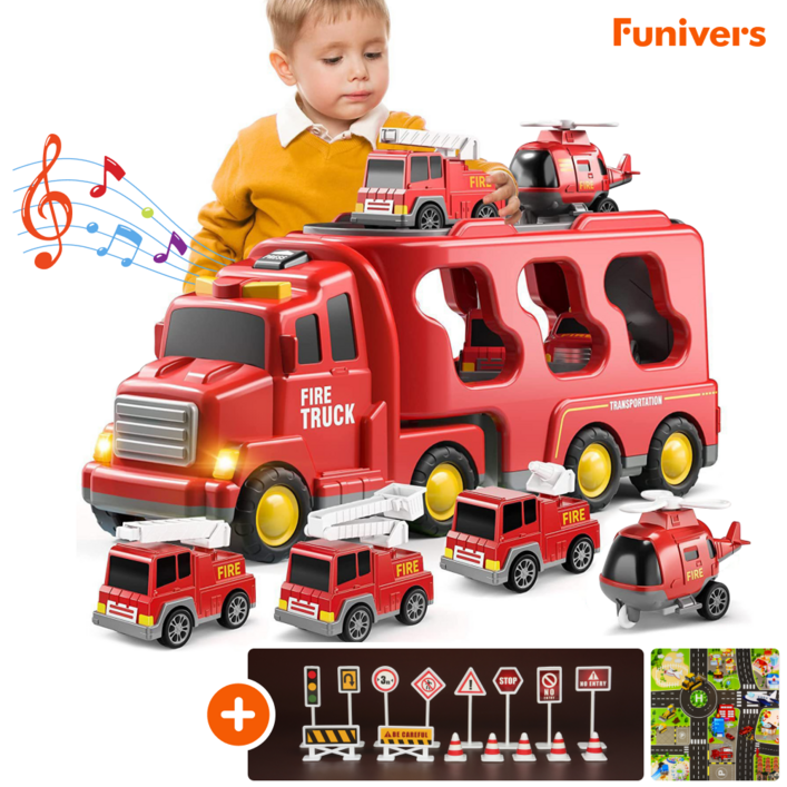 퍼니버스 소방차 장난감 자동차 트럭 세트, 1세트, 소방차