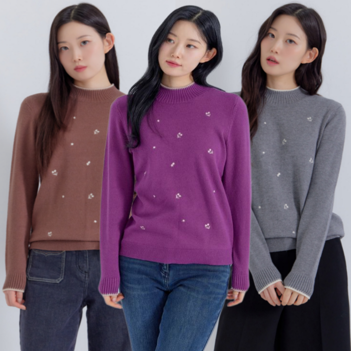 지센창원여성 자수 반넥 니트 3색 LCKTPA24