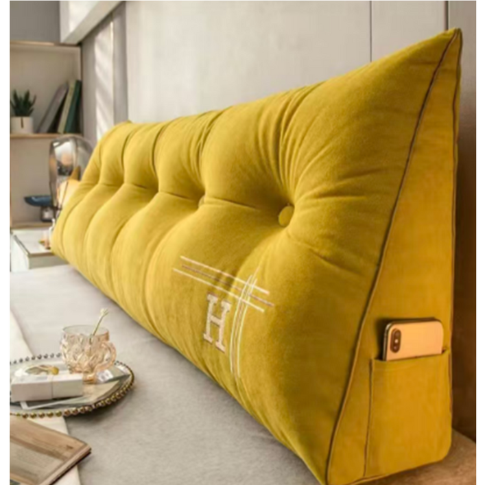 대형 침대벽쿠션 삼각 침대헤드 베개 등받이 쿠션 휴대폰 보관 벽매트