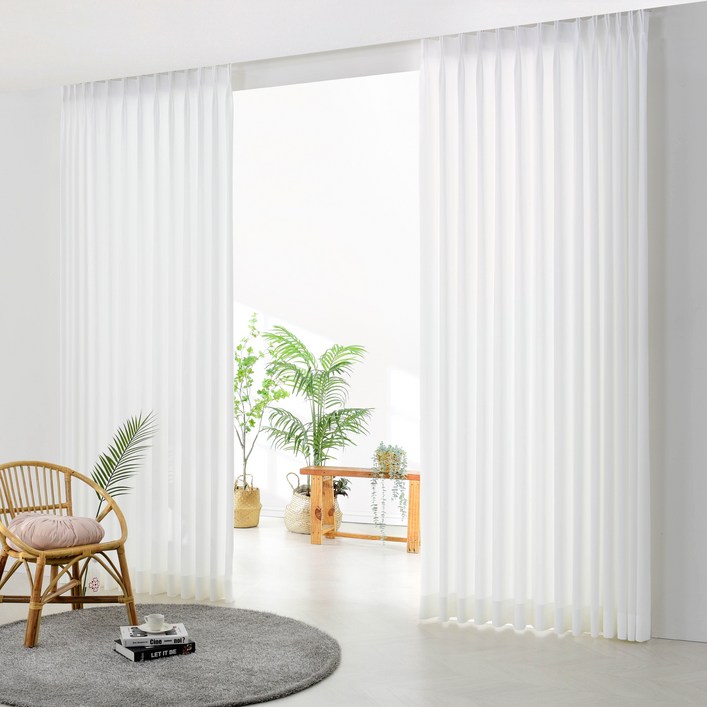 패브릭몰 호텔식 형상기억 나비주름 도톰쉬폰커튼 속커튼 차르르커튼 덜비치는쉬폰 거실커튼 230 240 레일형 커튼