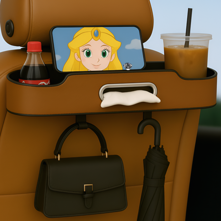 노재 다용도 포켓 가방걸이 기능 자동차 시트 수납함, 브라운, 1개