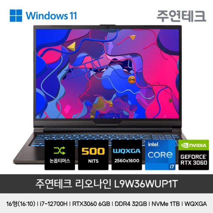 주연테크 L9W36WUP1T 16인치 게이밍 노트북 인텔 i712700H RTX3060, 단일옵션