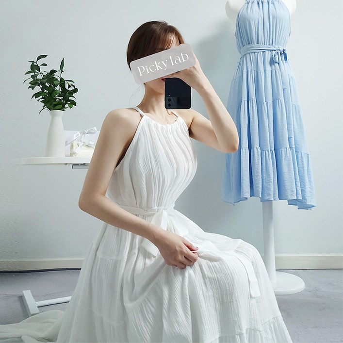 피키랩 여름 원피스 홀터넥 캉캉 프릴 바캉스 휴양지 3color