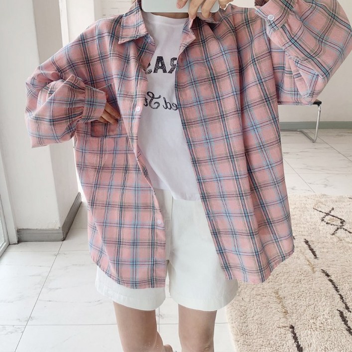 애플망고옷장 오버핏 여성 여름 미미체크남방 셔츠