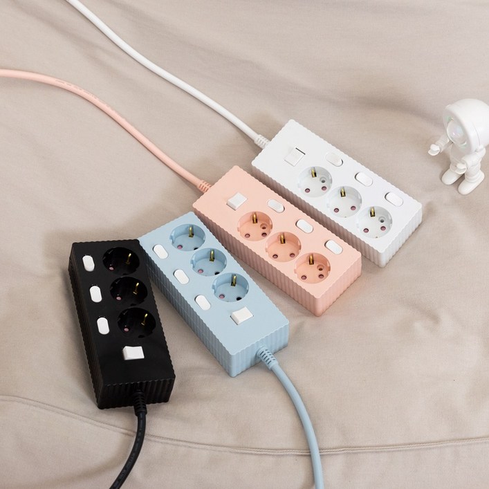 쿠폰19 파워존 웨이브 멀티탭 개별 절전 과부하차단 3구 멀티콘센트, 개별 3구 파스텔블루, 1개