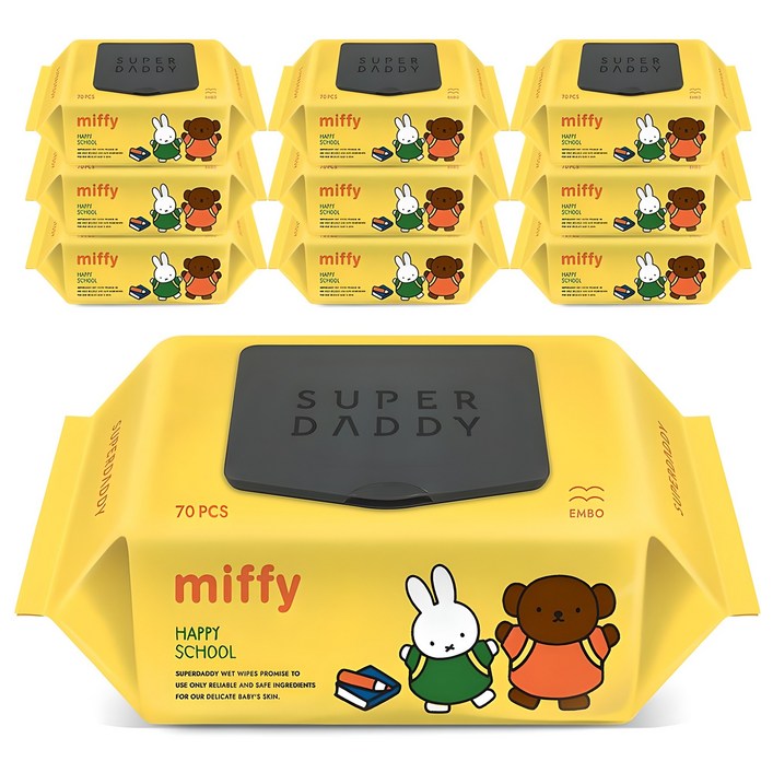 슈퍼대디 유아용 미피 해피스쿨 물티슈 엠보싱 캡형
