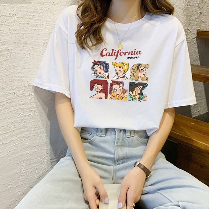 지아나 여성 빅사이즈 흰색 순면 캐쥬얼 라운드 넥 반팔 티셔츠