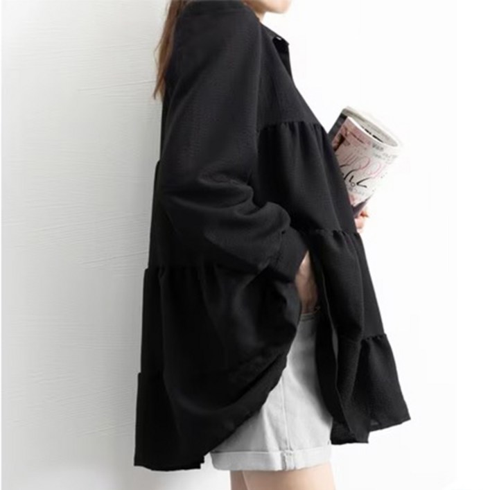 레티고 주름 박시 루즈 원피스