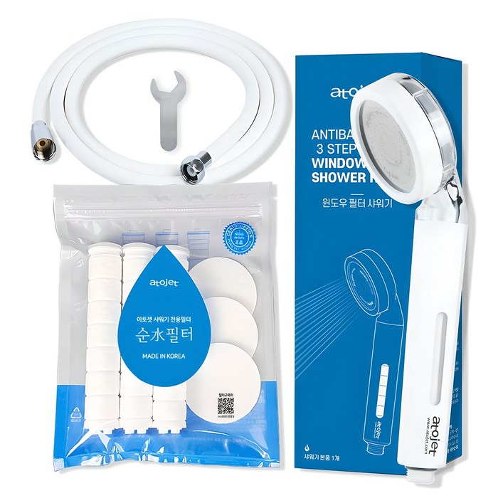 아토젯 윈도우 필터 샤워기 + 헤드필터 3p + 바디필터 3p + 샤워호스 2m, 1개, 화이트