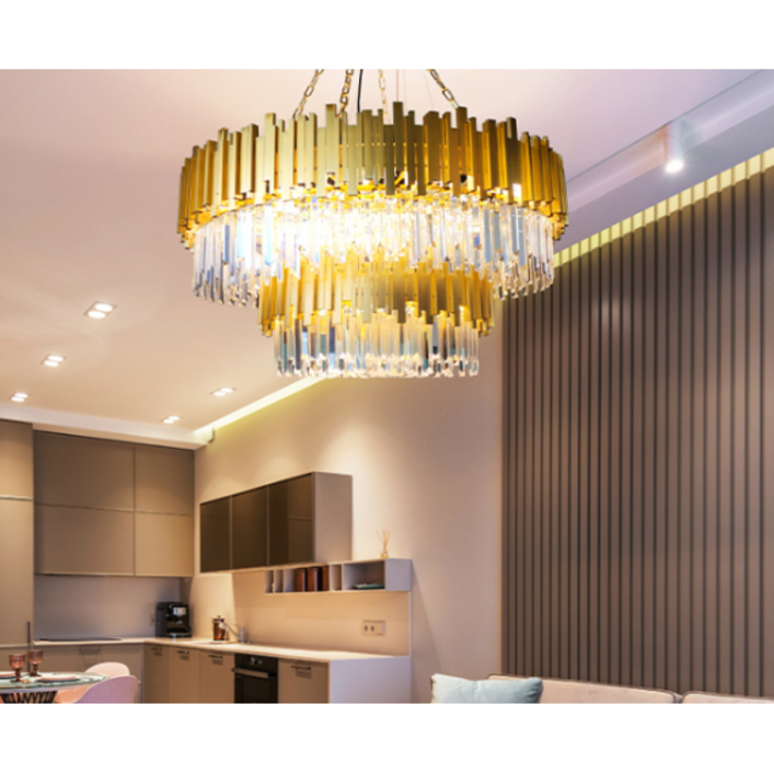 LED 인테리어 주방 거실 카페조명 골드 크리스탈 플라워 32등 펜던트, LED콘램프 12W 전구색(노란빛) 32개