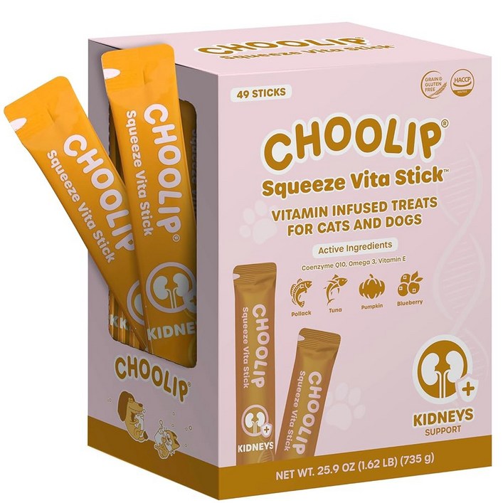 Choolip Grab & Go 스퀴즈 비타 스틱 개와 고양이를 위한 핥을 수 있는 간식. 필수 종합 비타민이 함유된 49가지 버라이어티 서포트 스틱. 모든 생활 단계에 부드럽고