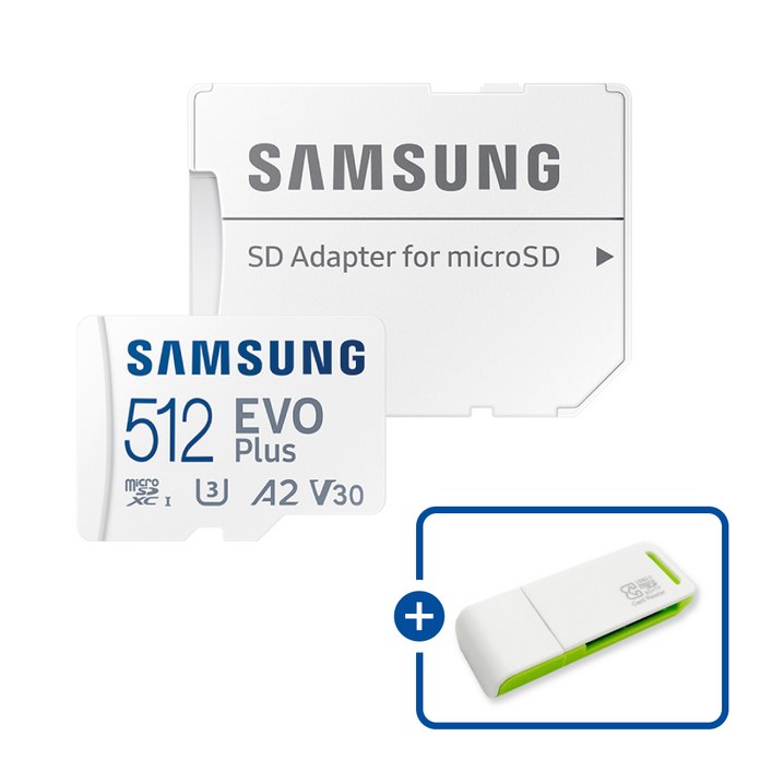 삼성전자 마이크로SD카드 EVO PLUS MBMC512SAKR  이엘 연두 카드 리더기 USB2.0 2in1