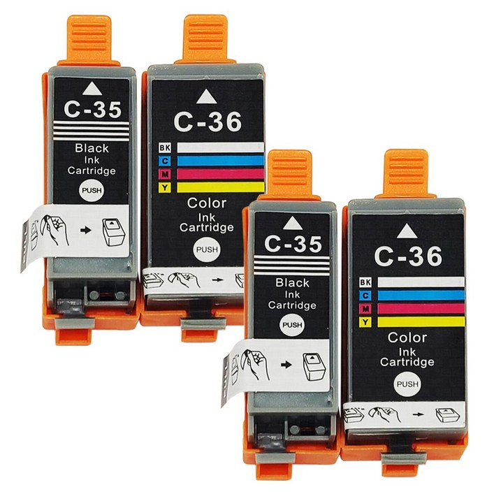 PGI35 CLI36 호환 카트리지 잉크 블랙 + 칼라 2세트 (총 4개), 블랙 + 칼라