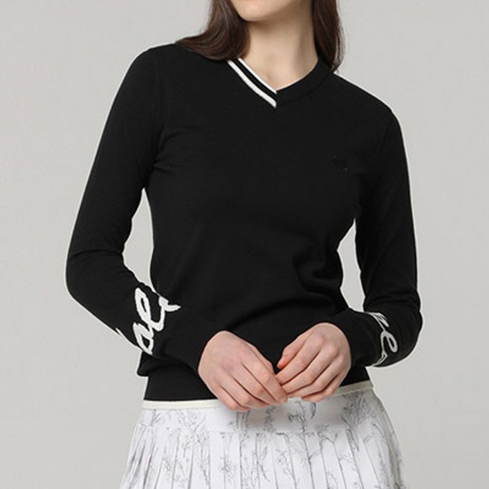 여성소매로고 포인트 V넥 스웨터HD1WSW001