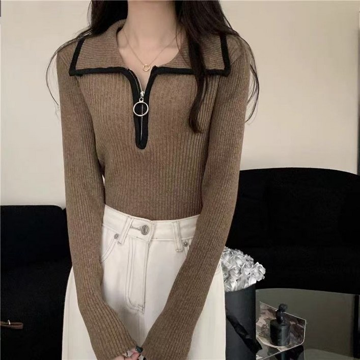 가을 디자인 느낌 집업 터틀넥 스웨터 여성 이너 슬림핏 카디건 상의 아우터 이너 코디 니트