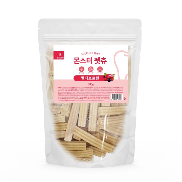 네이처잇 몬스터 펫츄 덴탈케어, 멀티프로틴, 500g, 1개 네이처잇 몬스터 펫츄 덴탈케어, 멀티프로틴, 500g, 1개