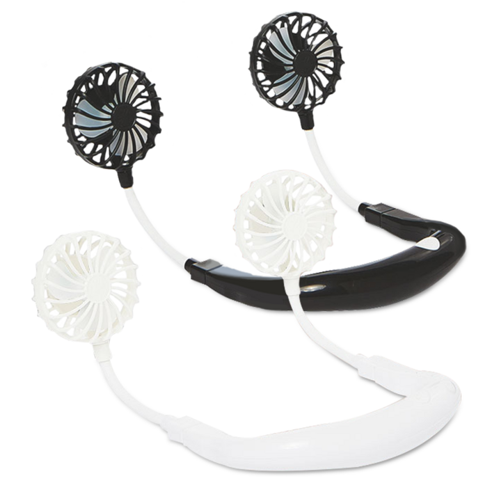 문서핑 듀얼 LED 목풍기 2세트 각도조절 분리형 휴대용 선풍기 넥풍기 USB충천 보조배터리기능, 블랙