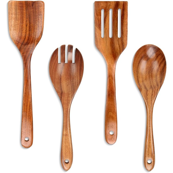 우디크 주방 나무 조리기구 세트 내열 티크 숟가락홀더 포함 9개