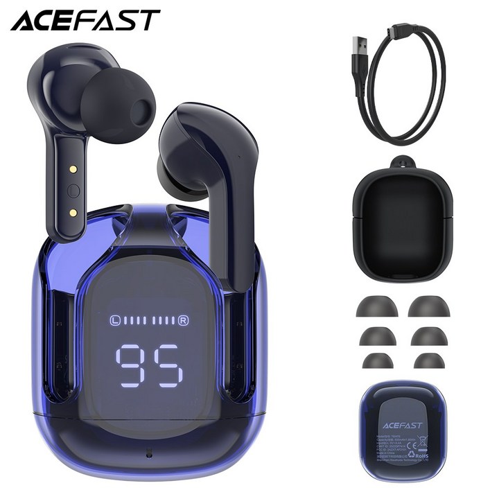 ACEFAST T6 블루투스 5.0 무선 이어버드 ENC 통화 소음 취소 스포츠 뮤직 이어폰, sapphire blue