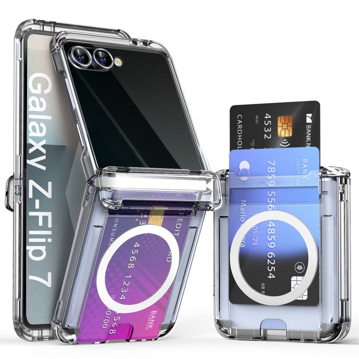 이디즌 갤럭시 Z플립 5  6  7 케이스 투명 힌지보호 슬림 카드 2장 수납 충격방지 범퍼 힌지아머 지플립 5  6 제트플립 5 6