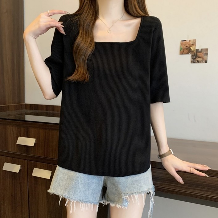 JIEVE 스퀘어넥 셔츠 루즈핏 블라우스 여성 봄 여름 가을 ZY043057