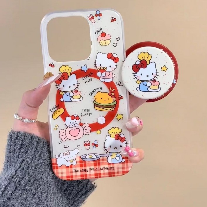 귀여운  케익 쿠킹 키티 삼성 갤럭시  울트라 케이스 맥세이프 그립톡 케이스