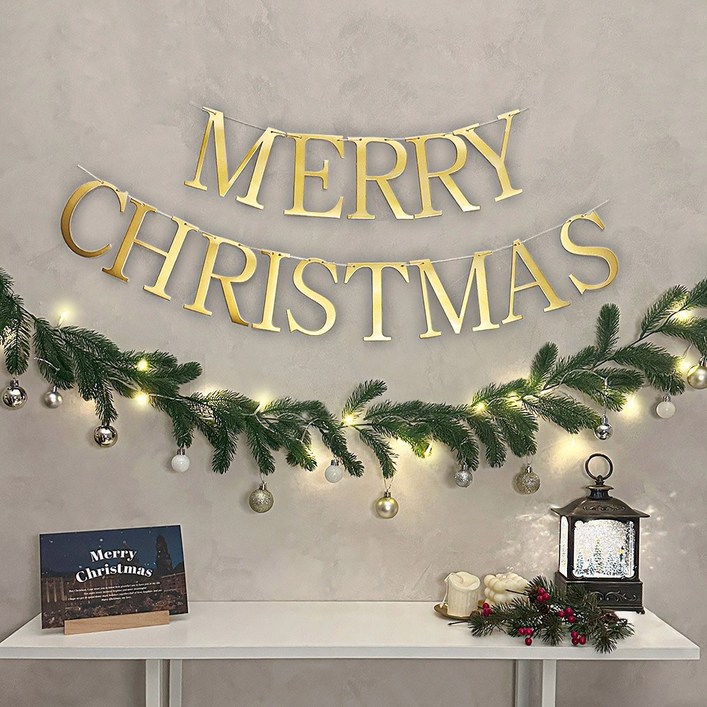 파티몬 크리스마스 감성 가랜드 풀세트 앵두전구 포함, 1개, 명조체 넝쿨 세트  골드