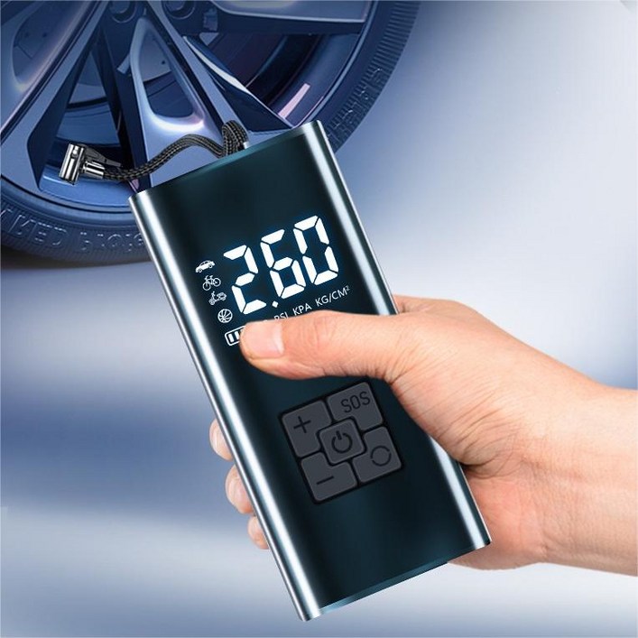 타이어 공기압 주입기  휴대용 무선 올인원  세트 6000mAh  타이어 압력 모니터링led손전등보조배터리자동차 농구공 자전거 오토바이 다용도에어펌프