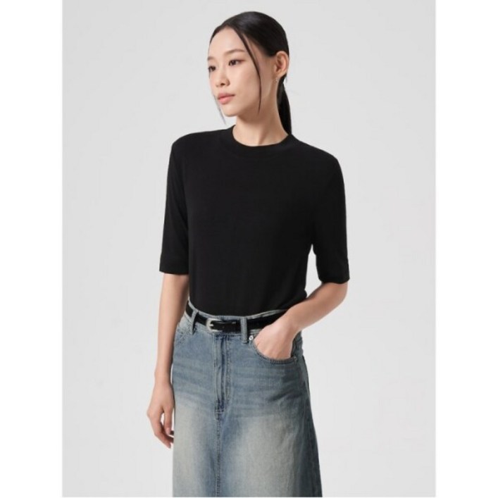 에잇세컨즈 베이직 5부 티셔츠 블랙 324742LY65