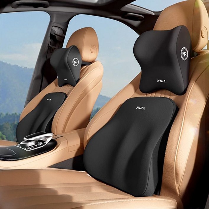 모토핏 차량용 목쿠션 허리쿠션 set, 1개, 목쿠션+허리쿠션 블랙