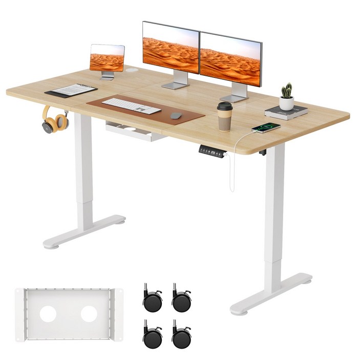 Homall 모션데스크 HE01 전동 높이조절 스탠딩 책상 공부 사무 게임용 조절 스탠드 테이블, 우드