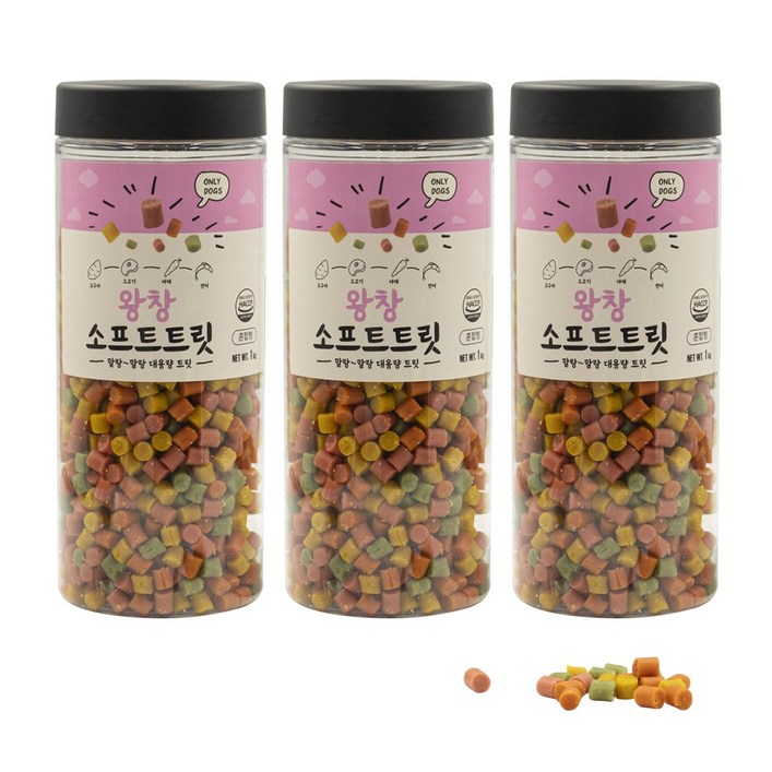 펫라벨 3kg왕창 소프트트릿 강아지 간식, 강아지 대용량 간식, 강아지 트릿 1,000g x 3ea, 3개, 1kg