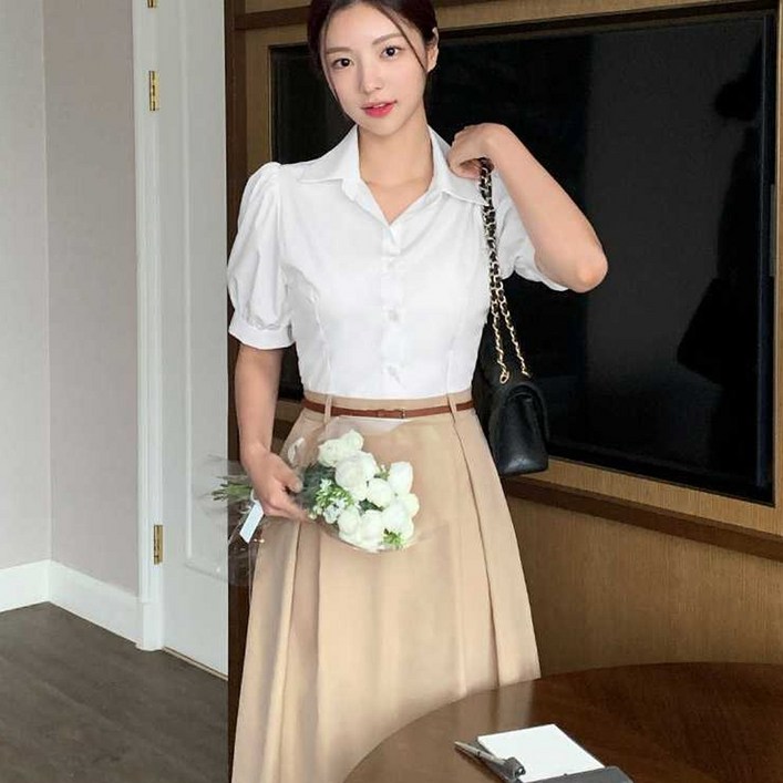 긴팔반팔 배색원피스 롱 데일리 아나운서 카라 셔츠 원피스 결혼식 하객룩 벨트원피스