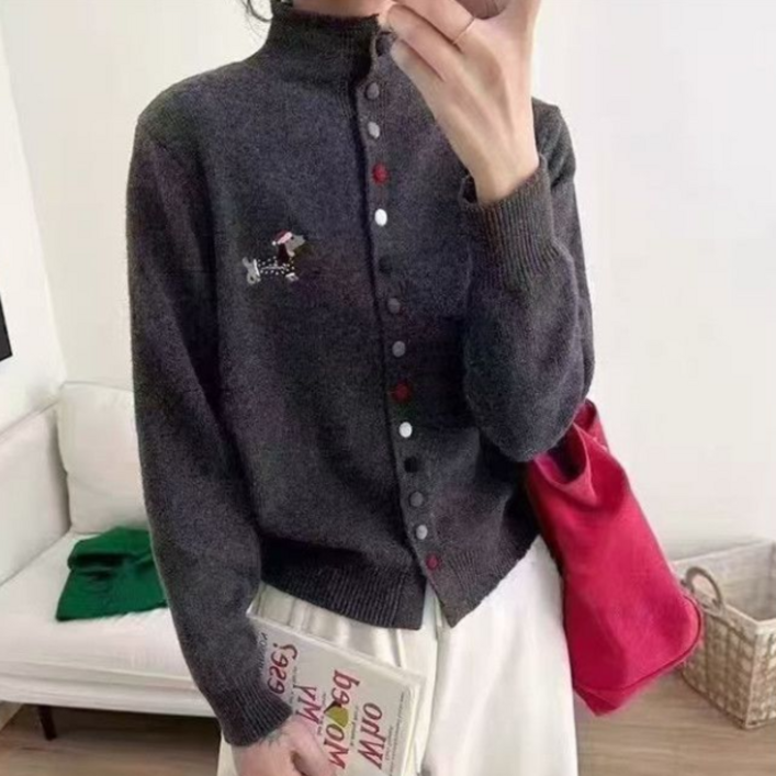 체인지쉬change she 여성 터틀넥 포근한 감성 무지개버튼 니트 가디건 스웨터