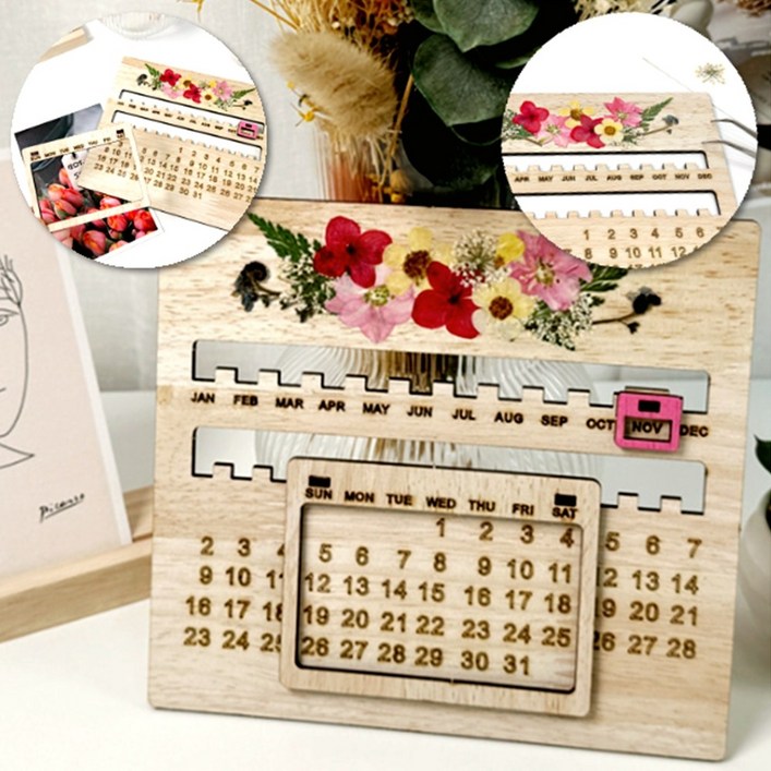 만년달력만들기 diy 책상달력 새해만들기키트, 10인용, 탁상 우드 압화꾸미기 만년 달력